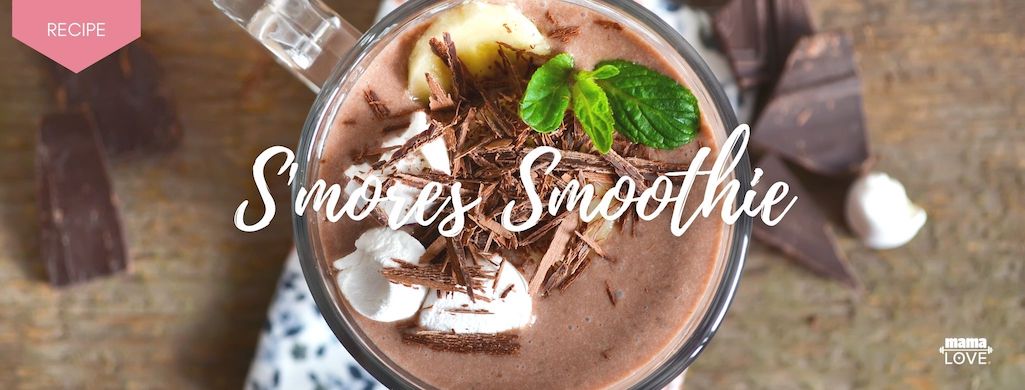 S'mores smoothie with Mama Love Chocolate Protein and marshmallows