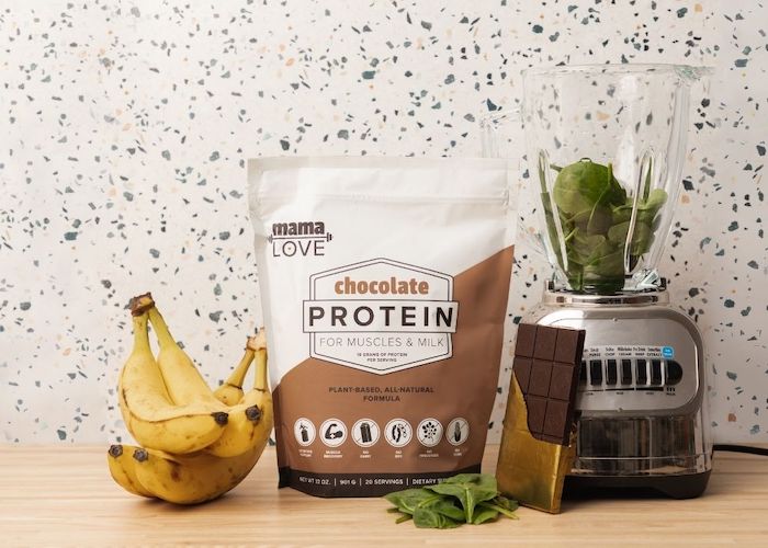 Mama Love Chocolate Protein is made with superfood ingredients that boost breast milk and support post-workout muscle recovery.
