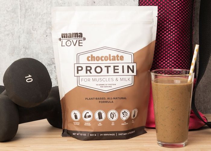 Mama Love Chocolate Protein makes a nutritious post-workout snack or protein shake for breastfeeding.